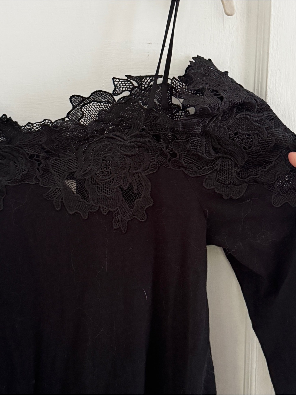 Anthropologie Black Lace-Trim Off-Shoulder Women's Top
